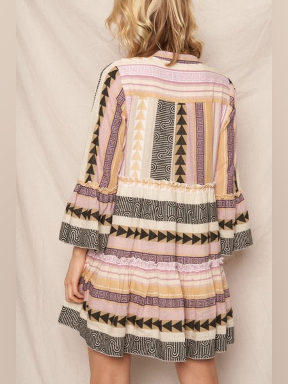 Elan Charli Dress in Tan/Purple Tribal Print, Size Medium - Picture 2 of 12